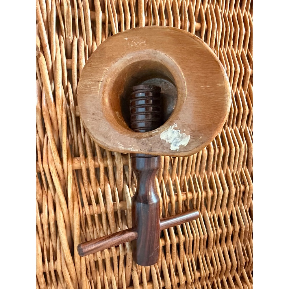 Vintage Handcrafted Wooden Screw Nutcracker Rustic T-Handle Bowl Design